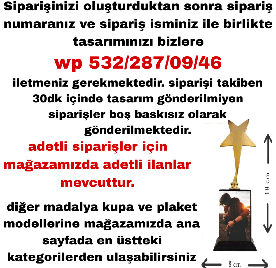 Kişiye özel Senin tasarımın kişiye özel YILDIZ OSCAR ÖDÜL KUPASI orta boy