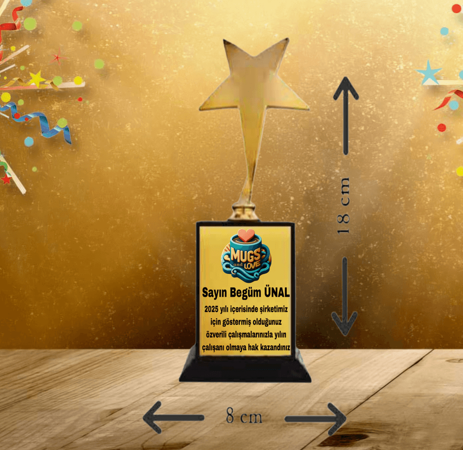 Kişiye özel Senin tasarımın kişiye özel YILDIZ OSCAR ÖDÜL KUPASI orta boy