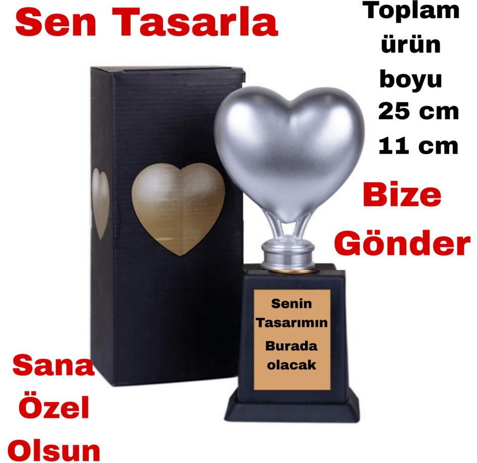 Kişiye özel Gümüş renk Sen tasarla takı saklama bölmeli kalp şeklinde sevgililer günü ödül kupası