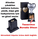 Kişiye özel Gümüş renk Sen tasarla takı saklama bölmeli kalp şeklinde sevgililer günü ödül kupası