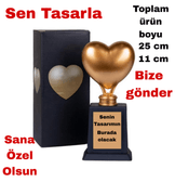 Kişiye özel GOLD renk Sen tasarla takı saklama bölmeli kalp şeklinde sevgililer günü ödül kupası
