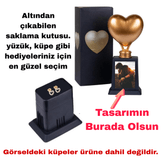 Kişiye özel GOLD renk Sen tasarla takı saklama bölmeli kalp şeklinde sevgililer günü ödül kupası