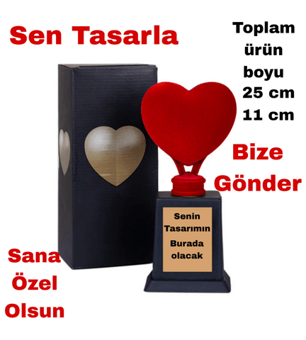 Kişiye özel Sen tasarla takı saklama bölmeli kalp şeklinde sevgililer günü KIRMIZI ödül kupası