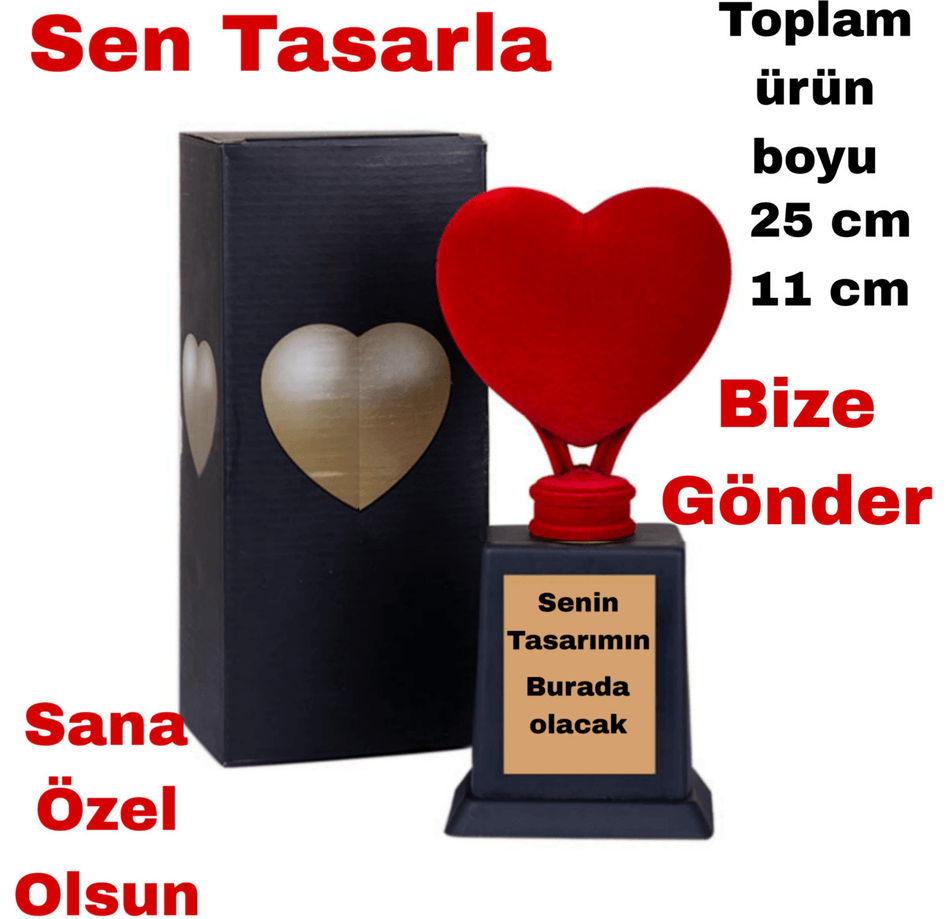 Kişiye özel Sen tasarla takı saklama bölmeli kalp şeklinde sevgililer günü KIRMIZI ödül kupası