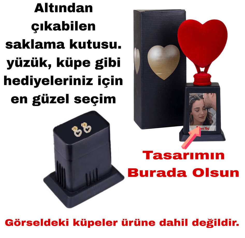 Kişiye özel Sen tasarla takı saklama bölmeli kalp şeklinde sevgililer günü KIRMIZI ödül kupası