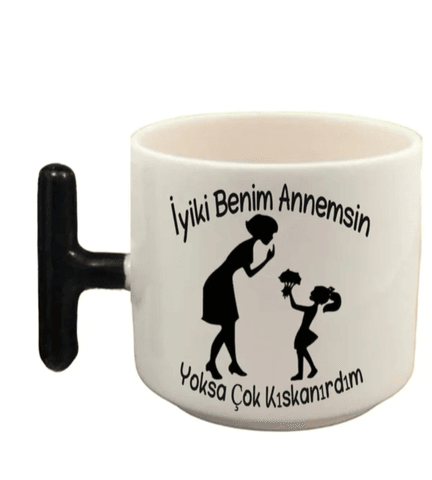 Kişiye özel siyah T kulp seramik çay / kahve Fincanı