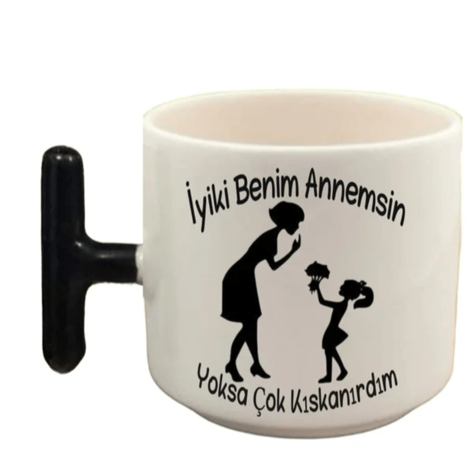 Kişiye özel siyah T kulp seramik çay / kahve Fincanı