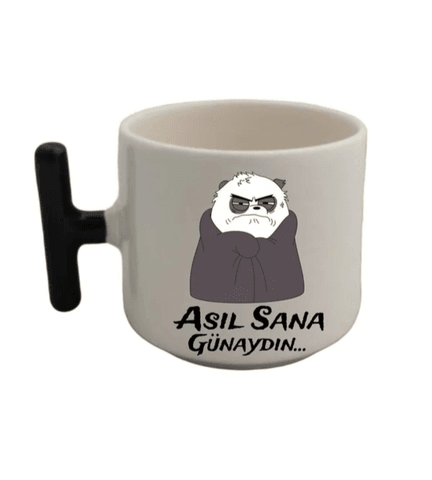 Kişiye özel siyah T kulp seramik çay / kahve Fincanı