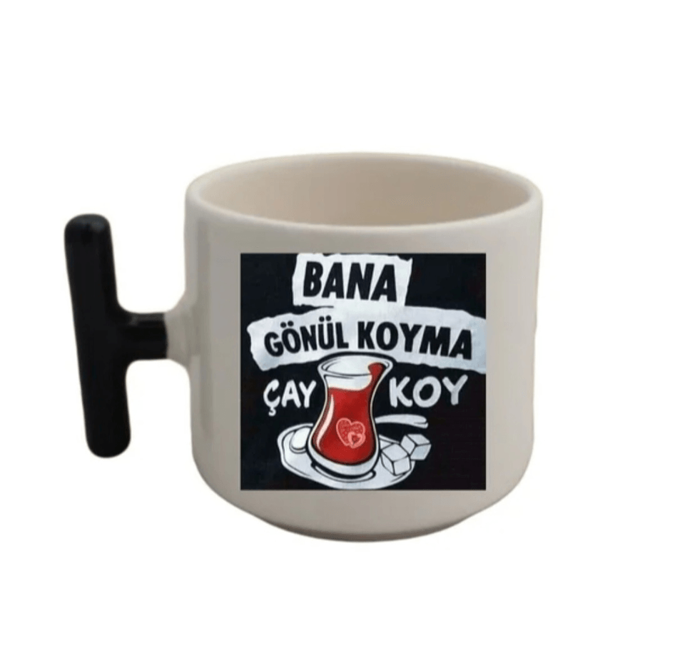 Kişiye özel siyah T kulp seramik çay / kahve Fincanı