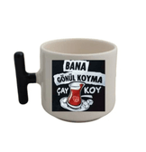 Kişiye özel siyah T kulp seramik çay / kahve Fincanı