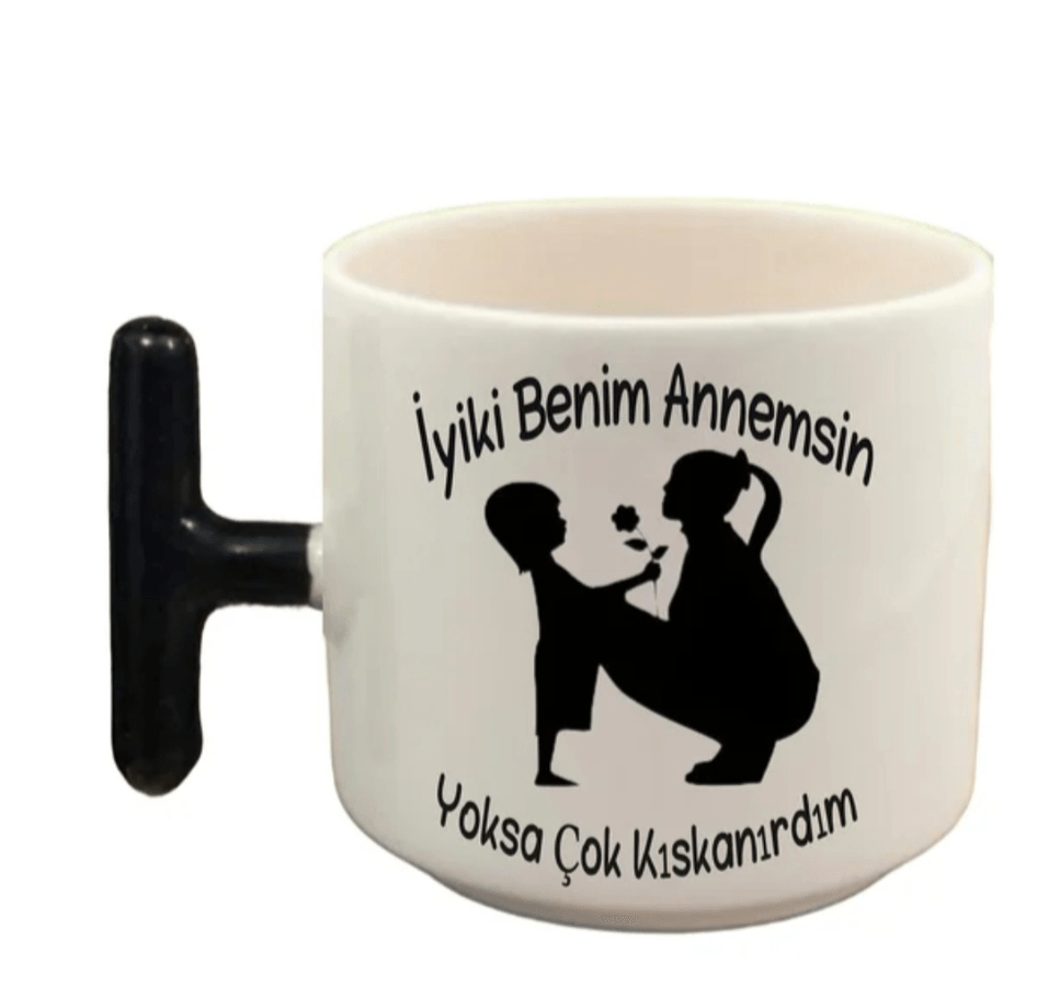 Kişiye özel siyah T kulp seramik çay / kahve Fincanı