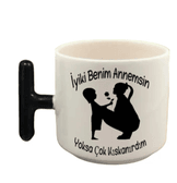 Kişiye özel siyah T kulp seramik çay / kahve Fincanı