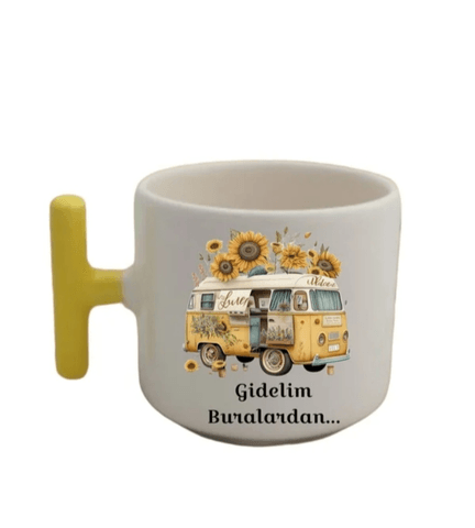 Kişiye özel Sarı T kulp Seramik Çay / Kahve Fincanı
