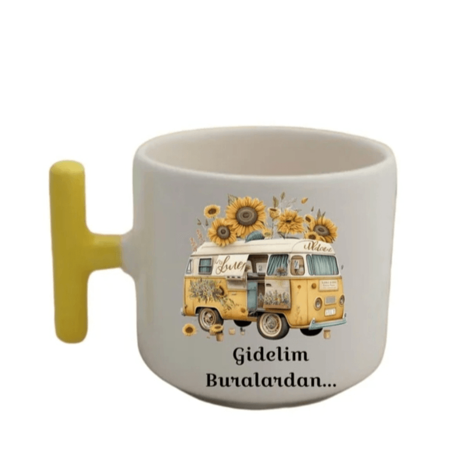 Kişiye özel Sarı T kulp Seramik Çay / Kahve Fincanı