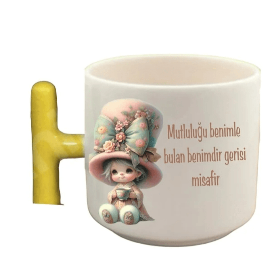 Kişiye özel Sarı T kulp Seramik Çay / Kahve Fincanı