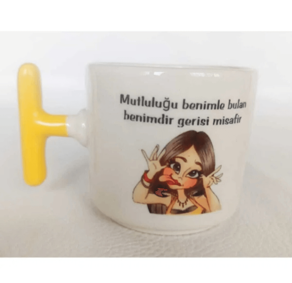 Kişiye özel Sarı T kulp Seramik Çay / Kahve Fincanı