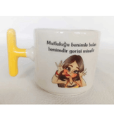Kişiye özel Sarı T kulp Seramik Çay / Kahve Fincanı