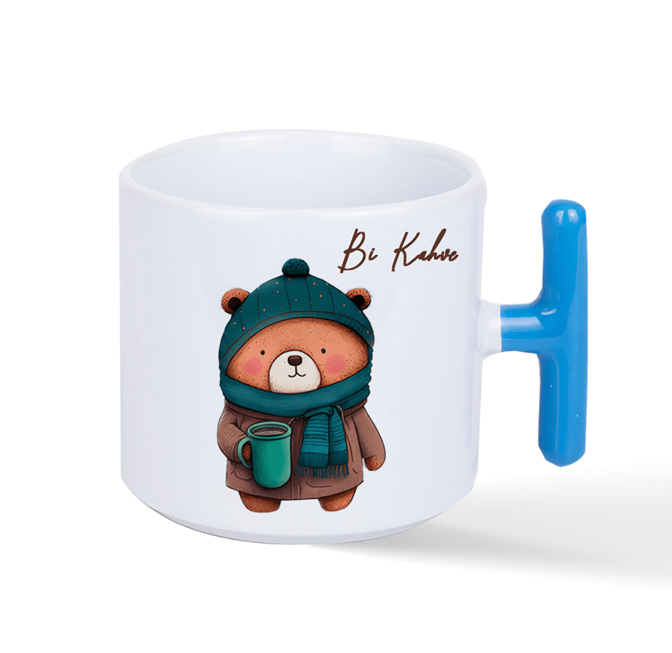 Kişiye özel Porselen Mavi T kulplu Çay / Kahve / Latte