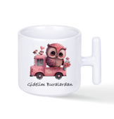 Kişiye özel Porselen Beyaz T kulplu Çay / Kahve / Latte