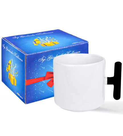 Kişiye özel Porselen Siyah T kulplu Çay / Kahve / Latte