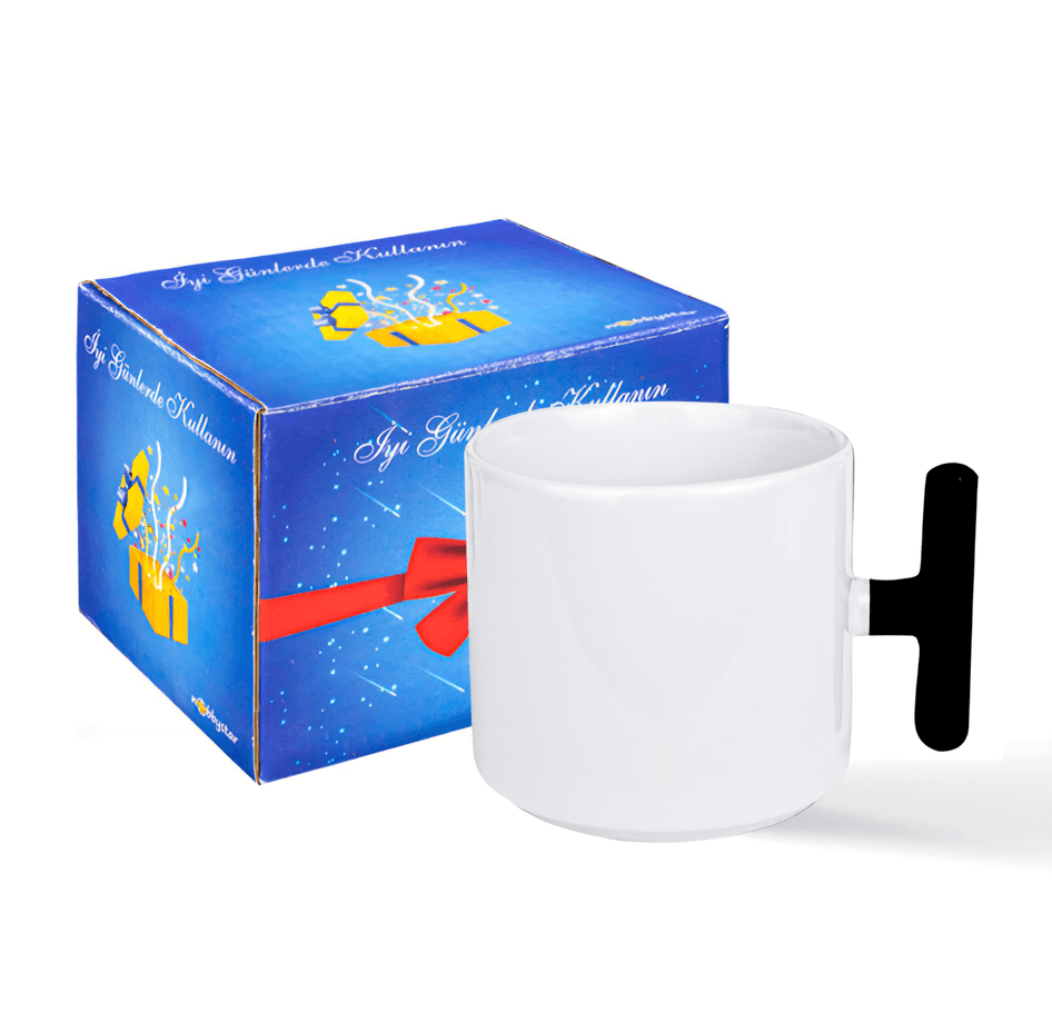 Kişiye özel Porselen Siyah T kulplu Çay / Kahve / Latte