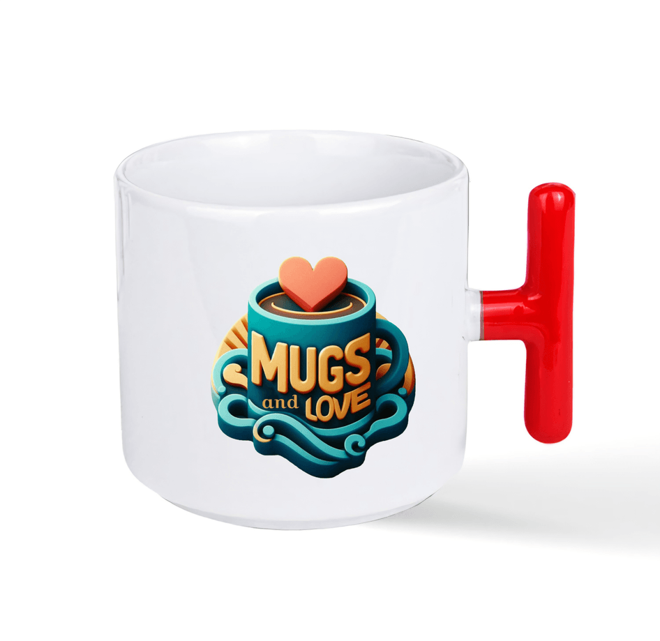 Kişiye özel Porselen Kırmızı T kulplu Çay / Kahve / Latte