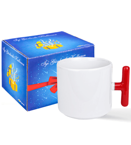 Kişiye özel Porselen Kırmızı T kulplu Çay / Kahve / Latte