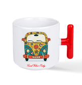 Kişiye özel Porselen Kırmızı T kulplu Çay / Kahve / Latte