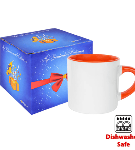 Kişiye özel Porselen Kulpu ve İçi Turuncu Çay / Kahve / Latte