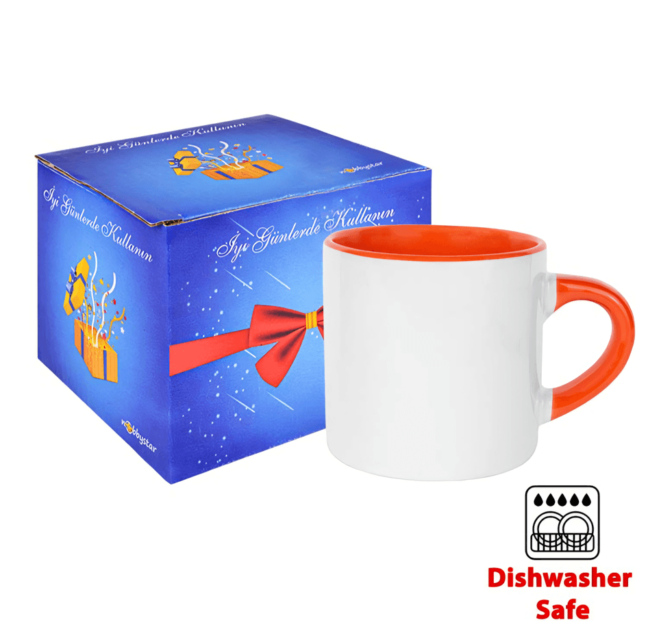 Kişiye özel Porselen Kulpu ve İçi Turuncu Çay / Kahve / Latte