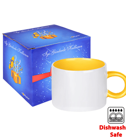 Kişiye özel Porselen Kulpu ve İçi Sarı Duble Türk Kahvesi / Latte