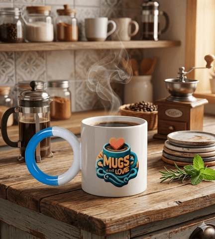 Kişiye özel Porselen Kulpu Mavi Büyük Boy fincan