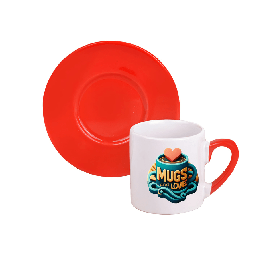 Kişiye özel Kulpu ve Tabaği Kırmızı Türk Kahvesi Fincanı