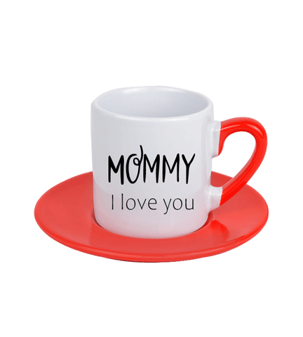 Kişiye özel Kulpu ve Tabaği Kırmızı Türk Kahvesi Fincanı