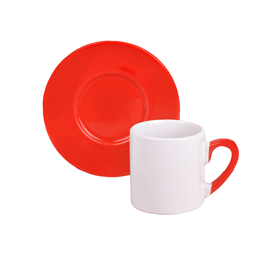 Kişiye özel Kulpu ve Tabaği Kırmızı Türk Kahvesi Fincanı