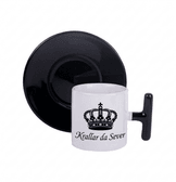 Kişiye özel T Kulpu ve Tabağı Siyah Türk Kahvesi Fincanı