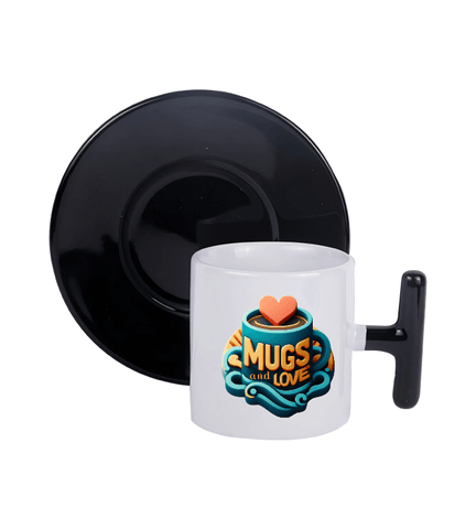 Kişiye özel T Kulpu ve Tabağı Siyah Türk Kahvesi Fincanı