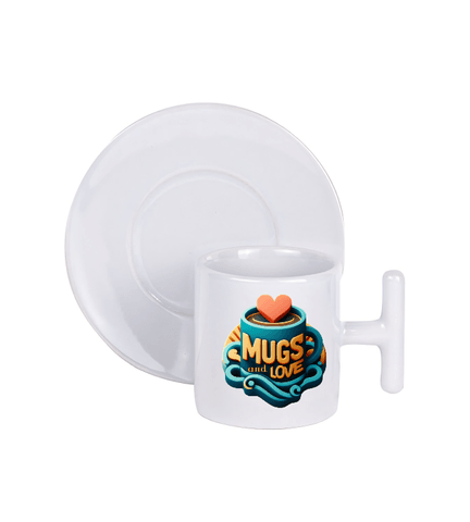 Kişiye özel T Kulpu ve Tabaği Beyaz Türk Kahvesi Fincanı