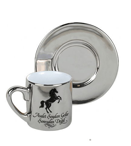 Kişiye özel Aynalı Gümüş renk Türk Kahvesi Fincanı