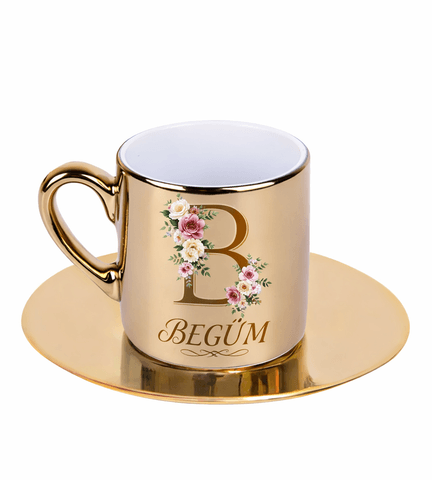 Kişiye özel Aynalı Gold renk Türk Kahvesi Fincanı