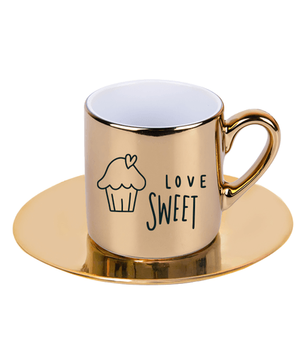 Kişiye özel Aynalı Gold renk Türk Kahvesi Fincanı