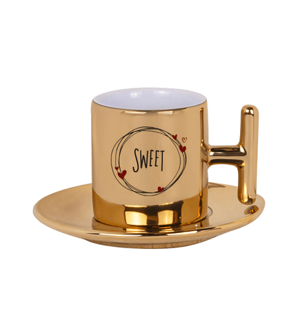Kişiye özel T Aynalı Gold Türk Kahvesi Fincanı