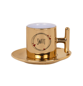 Kişiye özel T Aynalı Gold Türk Kahvesi Fincanı