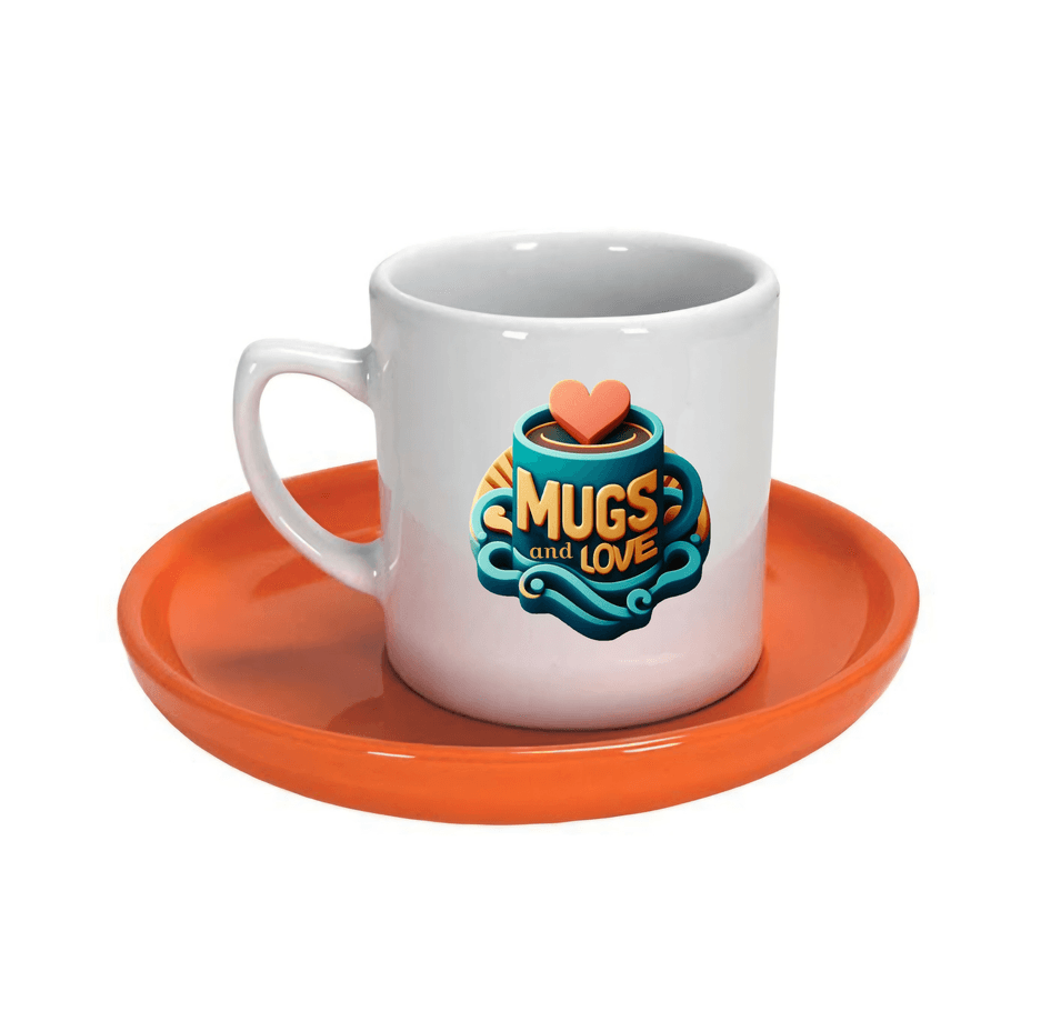 Kişiye özel Tabaği Turuncu Türk Kahvesi Fincanı