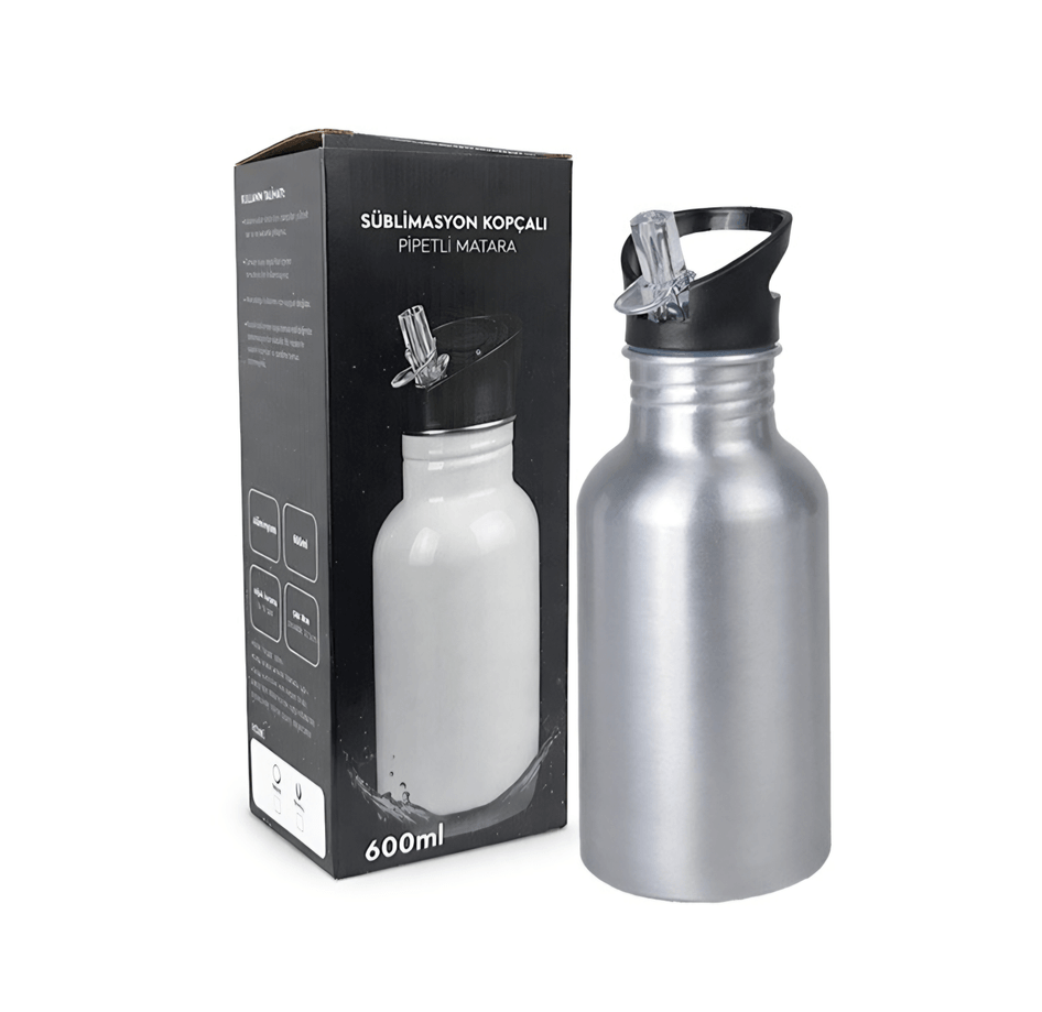 Kişiye özel Gri Kopçalı Pipetli Matara