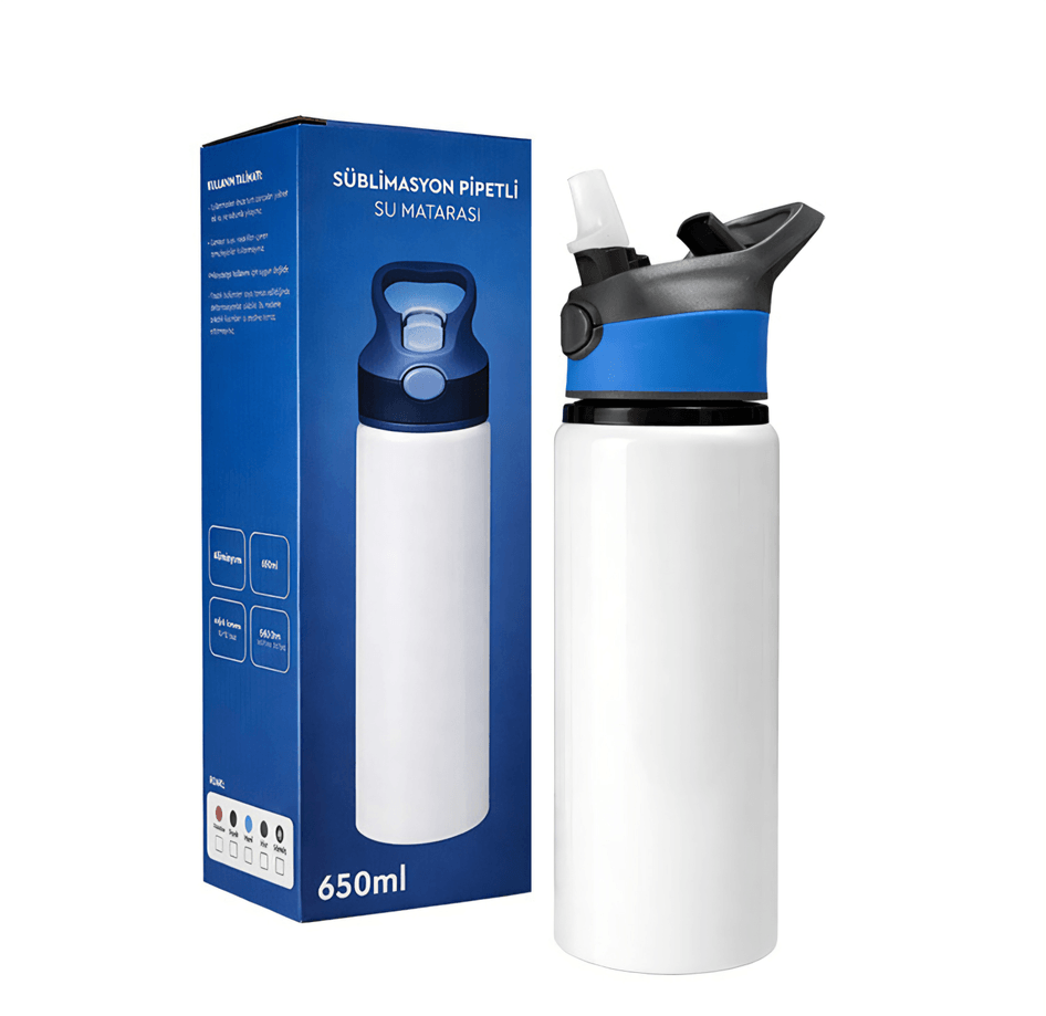 Kişiye özel Alüminyum Mavi Pipetli Matara