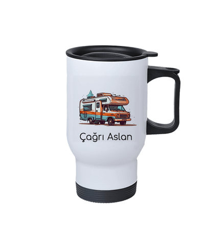 Kişiye özel Beyaz Çelik Kulplu Bardak Termos