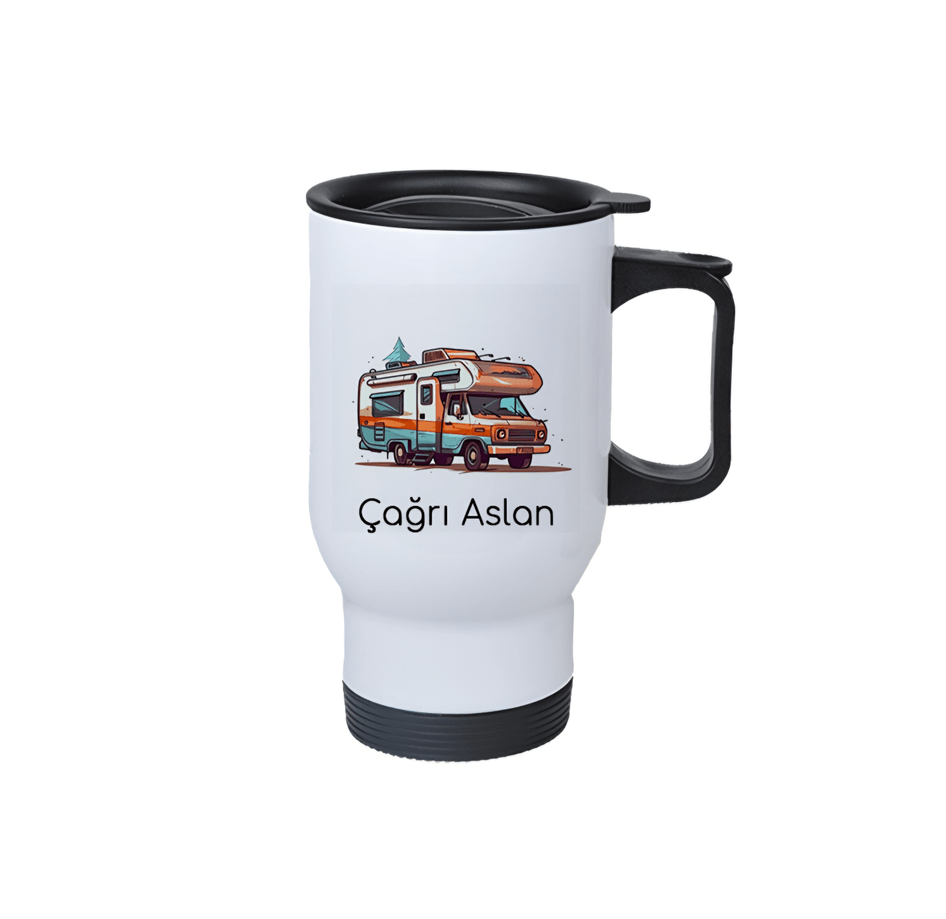 Kişiye özel Beyaz Çelik Kulplu Bardak Termos