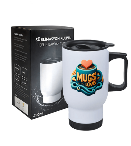 Kişiye özel Beyaz Çelik Kulplu Bardak Termos
