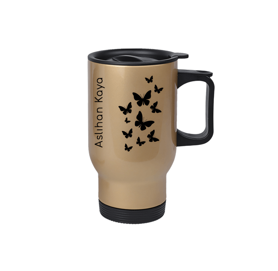 Kişiye özel Altın renk Çelik Kulplu Bardak Termos